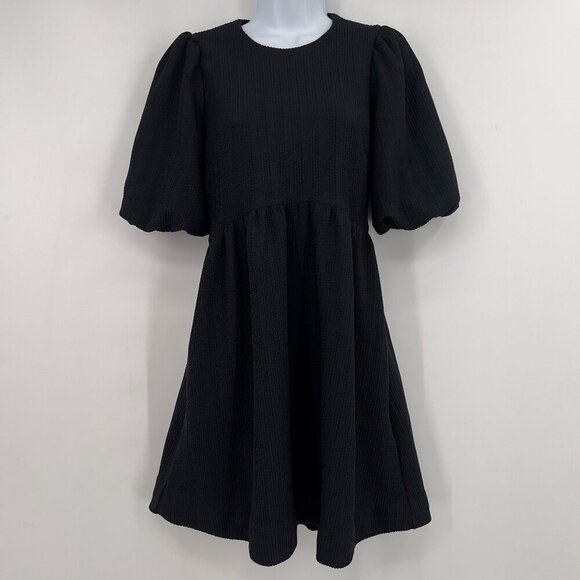 Maggy London Black Puff Sleeve Textured Mini Dress Size 4 - Picture 1 of 11